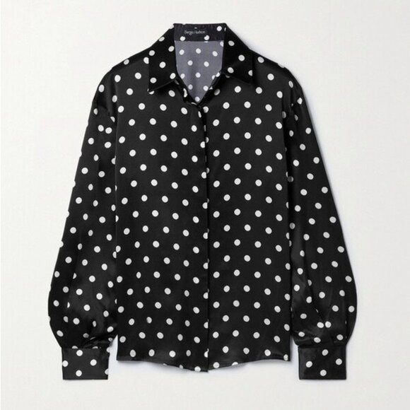 Sergio Hudson Polka Dot Silk Charmeuse Button-Up Blouse, Black/White XS NWT $795 - Picture 4 of 13